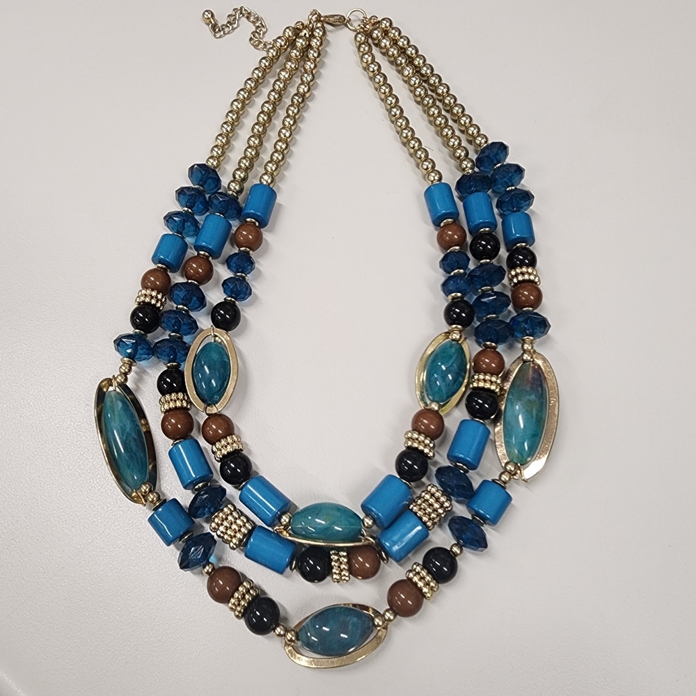 Chunky Blue Teal Multi-Strand Statement Necklace … - image 6